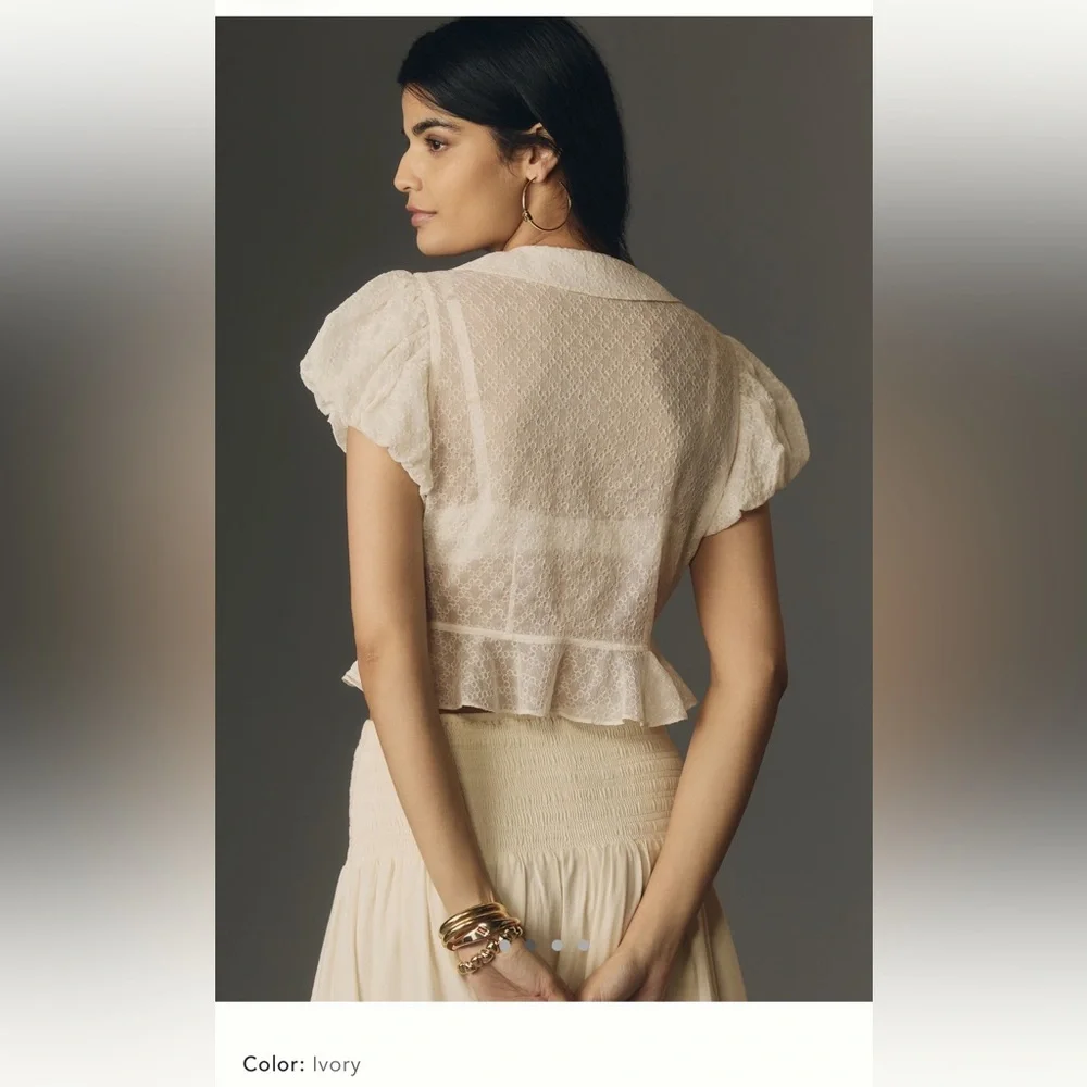 Anthropologie • Collared Puff-Sleeve Lace Blouse